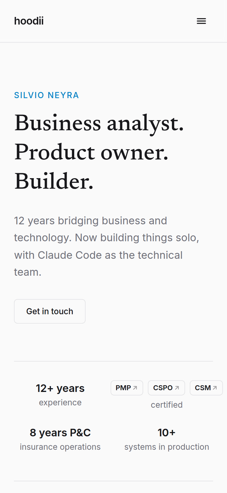 Hoodii Studio home on mobile, top of page